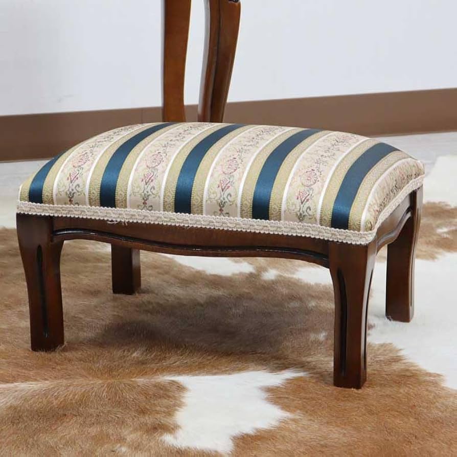 イタリア スツール 猫脚 ネイビーストライプ オットマン 補助